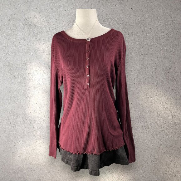 Old Navy ribbed henley top women’s xl burgundy soft fall chic y2k cozy vibes - Picture 1 of 6